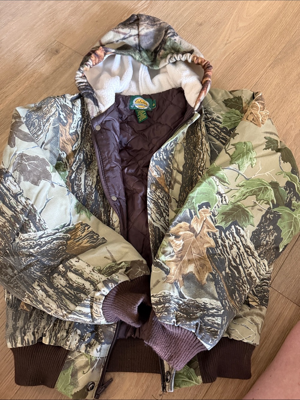 Cabela's Men's Camouflage Hooded Bomber Jacket - Green/Brown/Tan